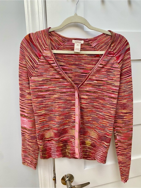 Sundance Sweaters - Sundance space-dye knit cardigan sweater vibrant multi-colored pattern, medium